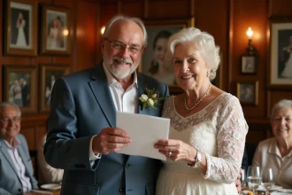 Couple âgé souriant lors d'une célébration familiale