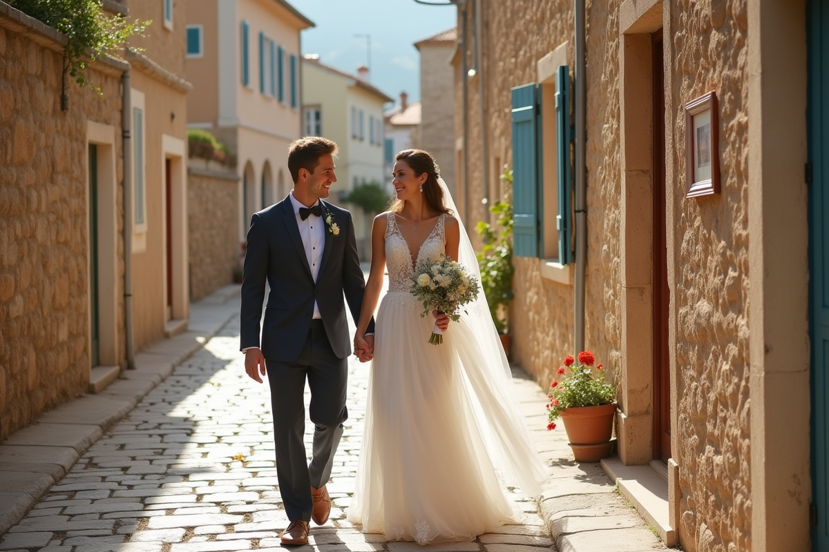 Jeune couple en mariage traditionnel en Corse