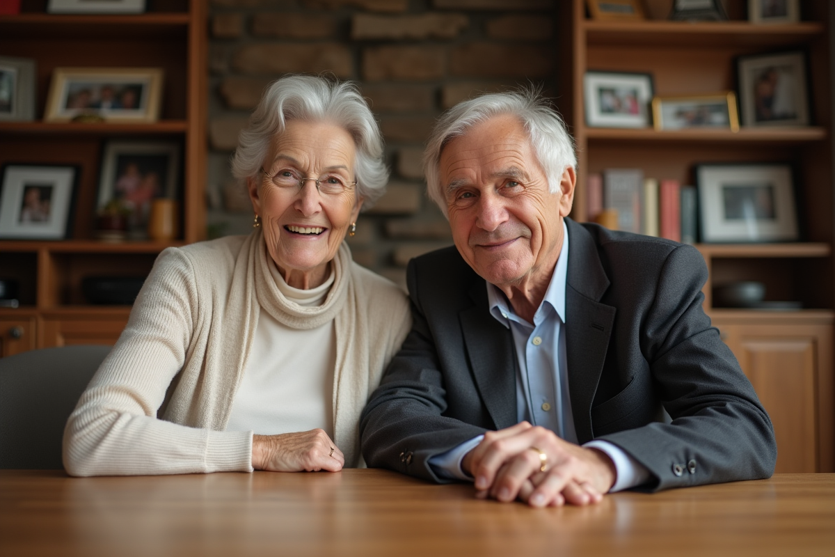 Couple âgé souriant lors d’un dîner à la maison