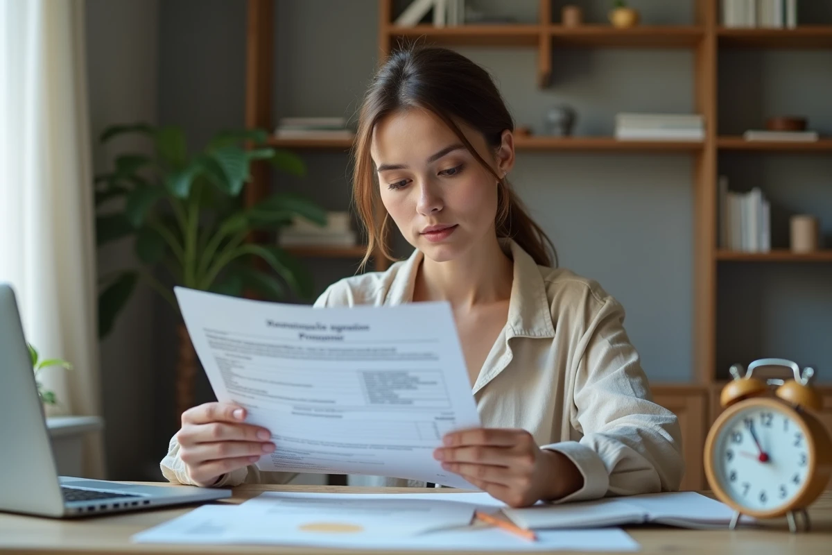 Femme préparant les démarches administratives de transcription de mariage à domicile