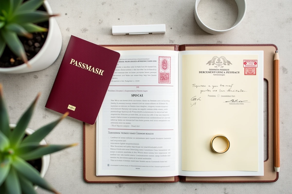 Dossier de mariage au Danemark avec passeport, acte de naissance et documents administratifs traduits