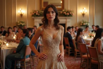 Femme en robe de mariage décalée et mal ajustée