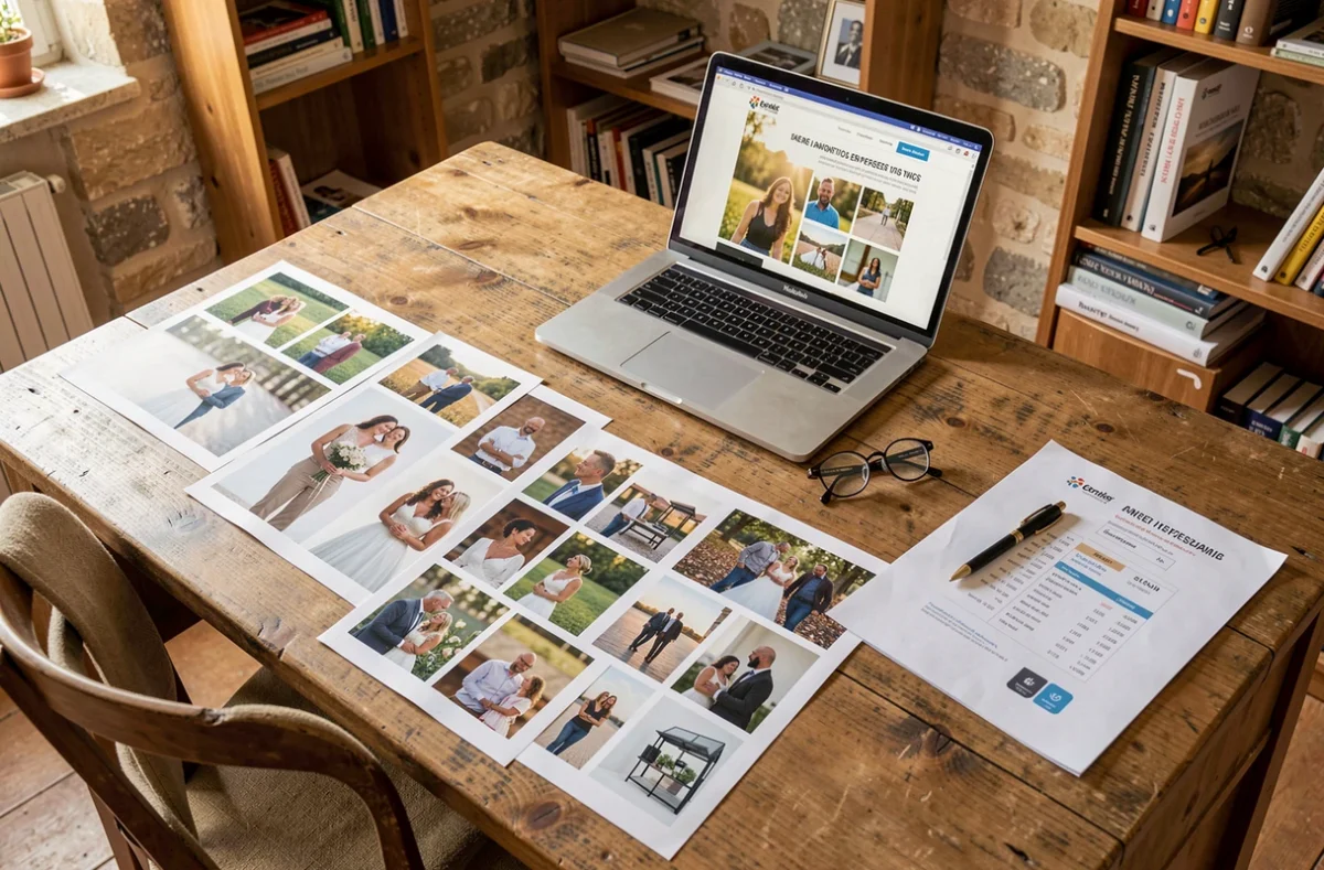 Portfolio de photographe posé sur un bureau lors d'une consultation à Narbonne
