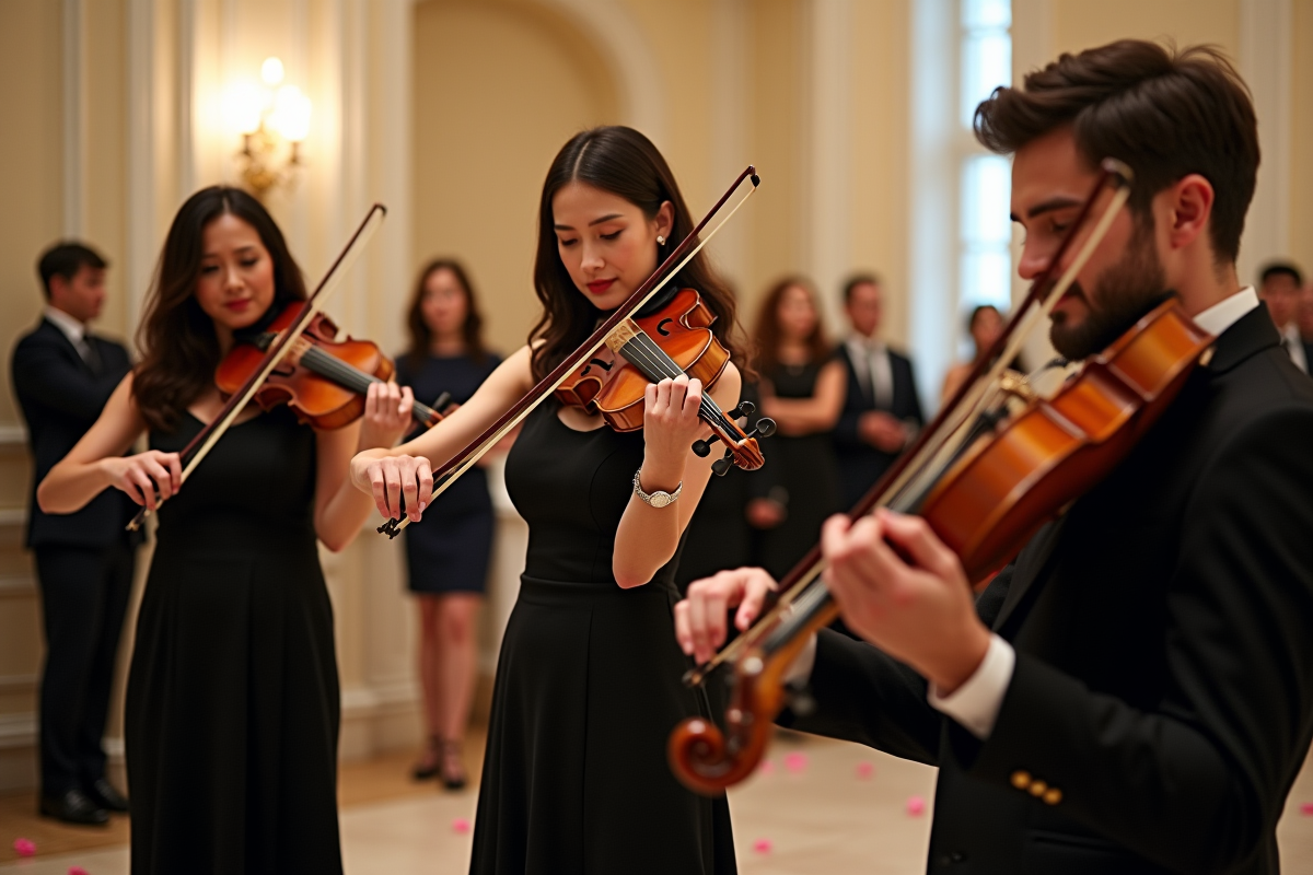 Quatuor à cordes jouant lors de la cérémonie de mariage