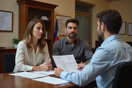 Couple en mairie consultant des documents pour la transcription de leur mariage à Nantes