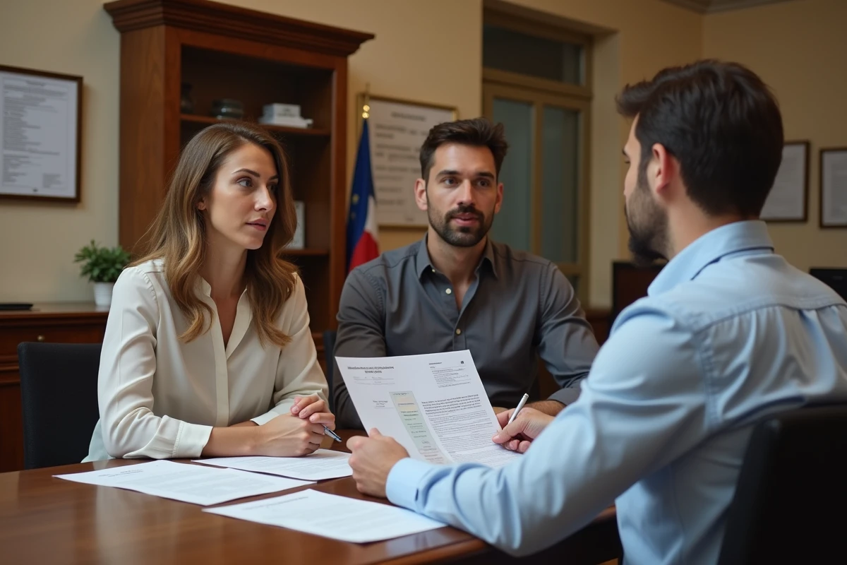 Couple en mairie consultant des documents pour la transcription de leur mariage à Nantes
